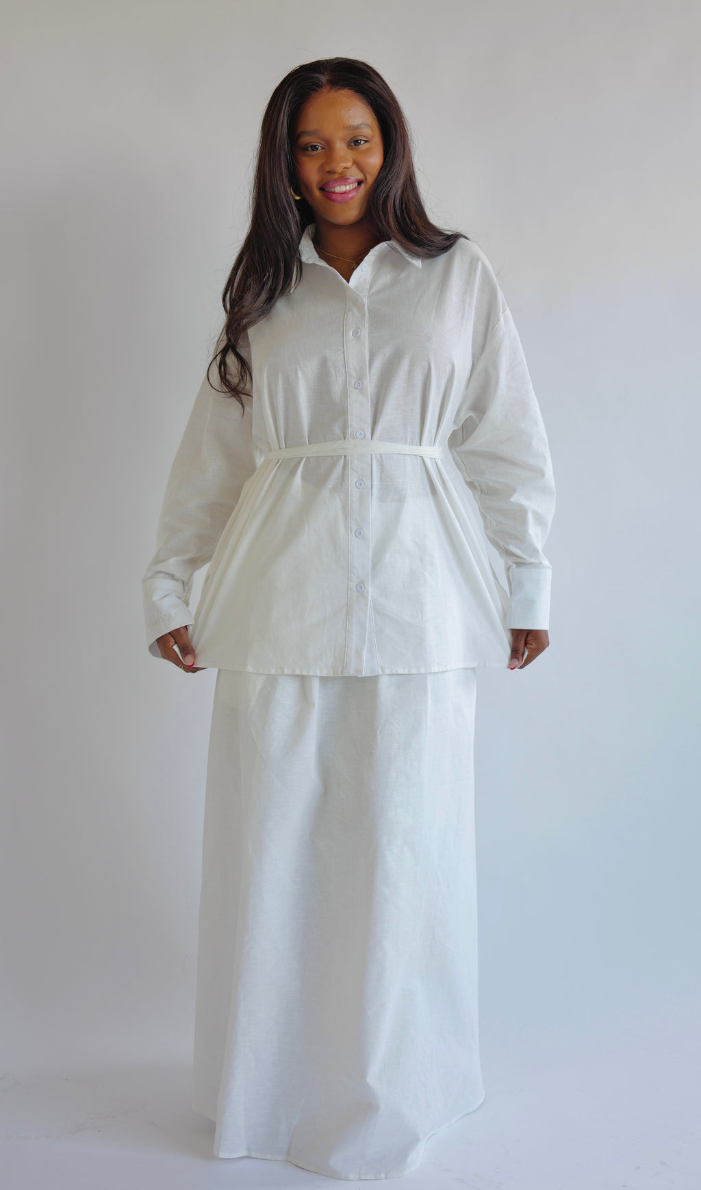 ZURI - Ensemble à jupe en lin Marine/Blanc