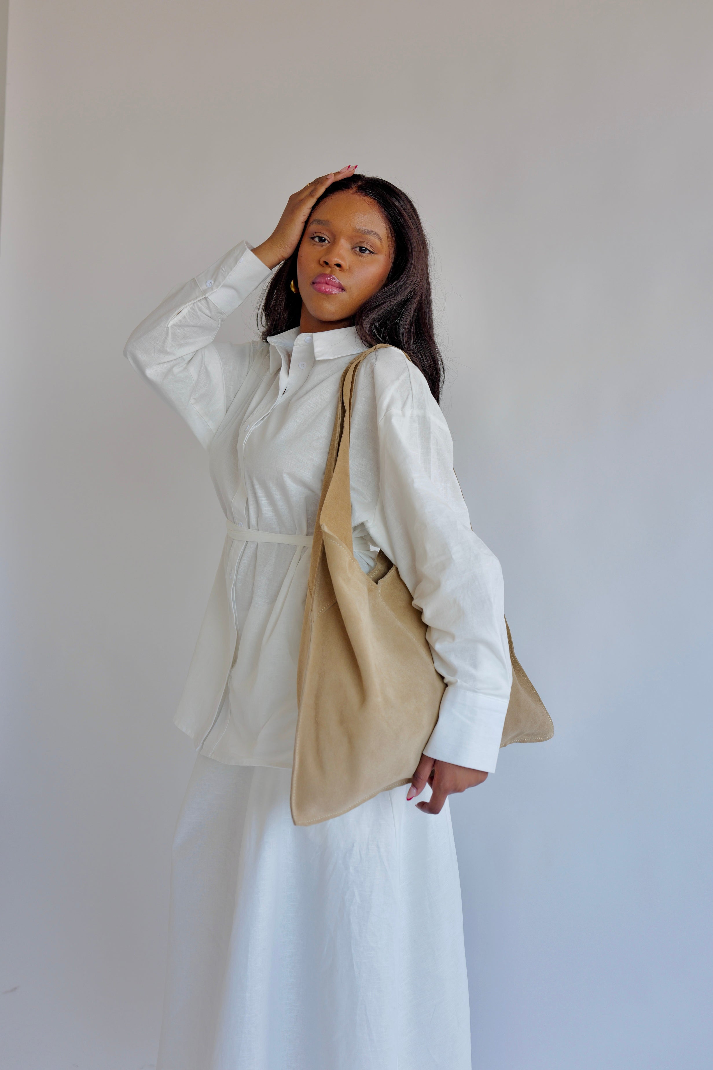 ZURI - Ensemble à jupe en lin Marine/Blanc