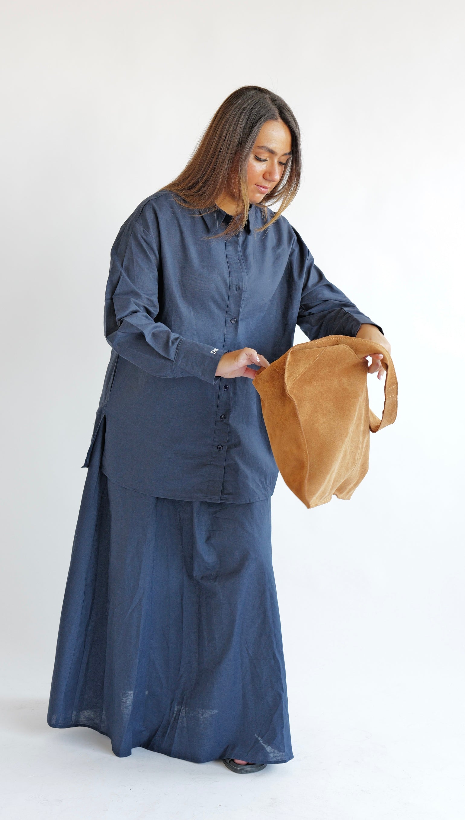 ZURI - Ensemble à jupe en lin Marine/Blanc