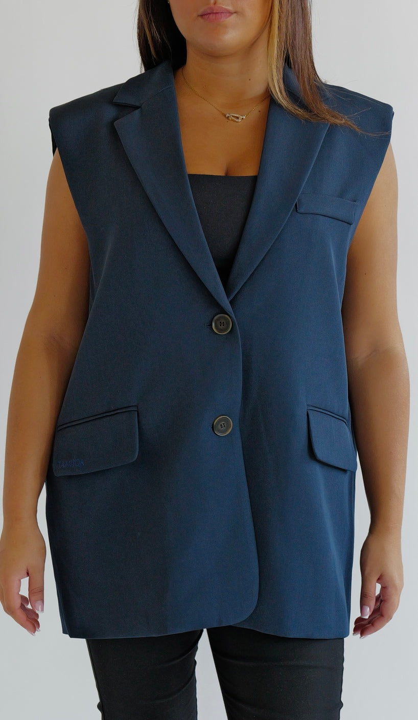 AMANA - Gilet Blazer Fendu Marine