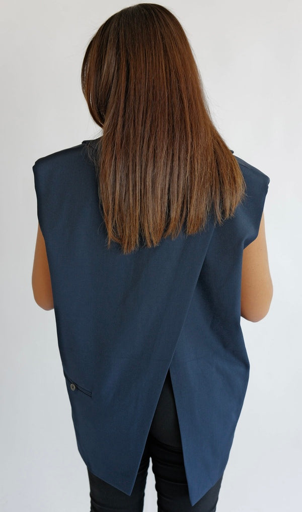 AMANA - Gilet Blazer Fendu Marine
