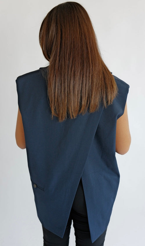 AMANA - Gilet Blazer Fendu Marine