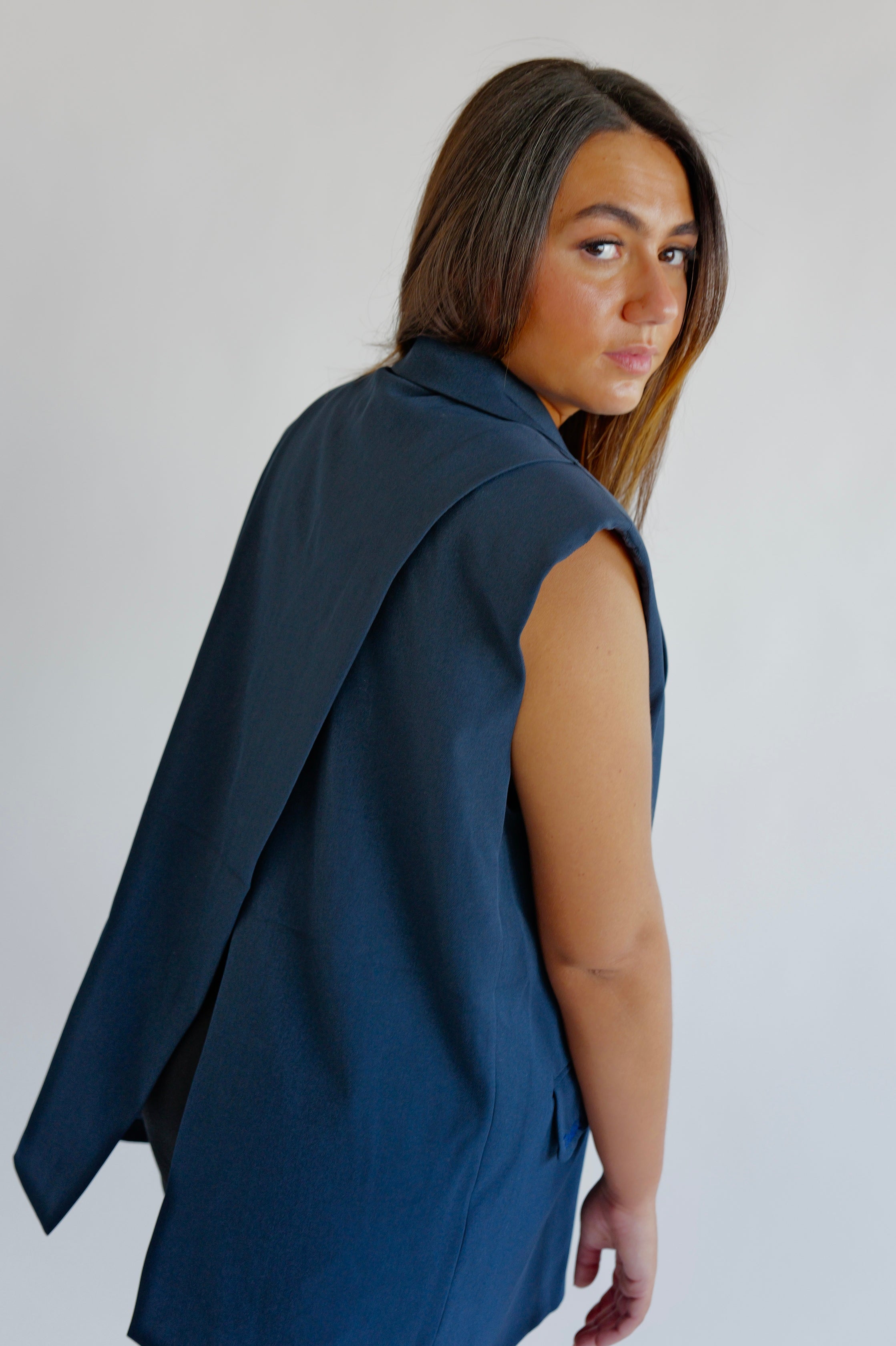 AMANA - Gilet Blazer Fendu Marine
