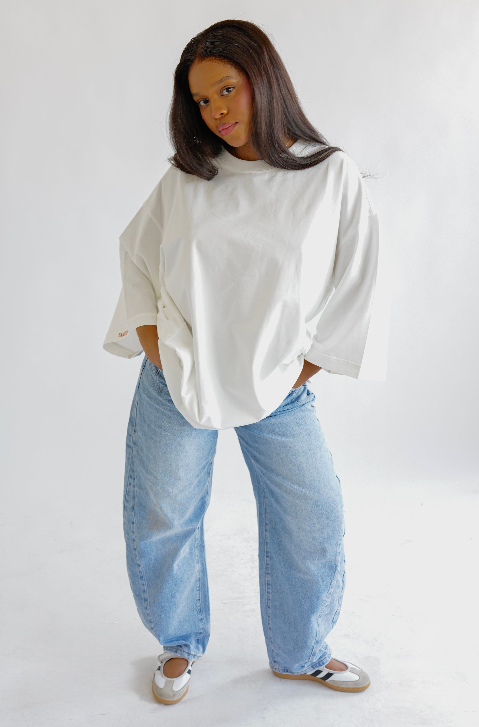 YARA - T-Shirt Oversize Manches 3/4 (Coloris broderie au choix)